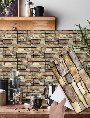  7 Uds azulejo de piedra artificial pegatina de pared papel tapiz de vinilo 3d autoadhesivo floral decoración del hogar para cocina baño 5,5x11 pulgadas
