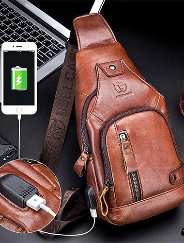  2023 cuir de vachette décontracté mode bandoulière poitrine sac hommes sac en cuir usb charge voyage sac à bandoulière sac à dos mâle