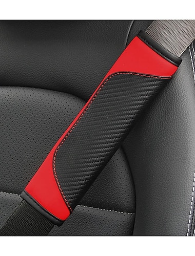  starfre 2 stk bilselebetræk kulfiber sikkerhedssele skulderrembetræk åndbart læder blød selepude beskytter din nakke og skulder kompatibel med biler (sort/rød)