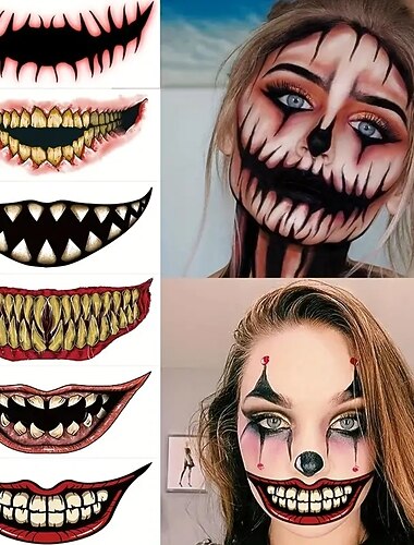  10ks halloween pvc tetování samolepky horor rty diy samolepky velká ústa tetování voděodolné zábavné líčení úsměv rty nástroje pro krásu halloweenská výzdoba pro halloween