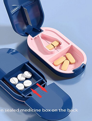  Pillenschneider, Pillenteiler, Pillenschneider für kleine oder große Pillen, schneidet Vitamintabletten, tragbarer hübscher Pillenbrecher für die Handtasche, blau