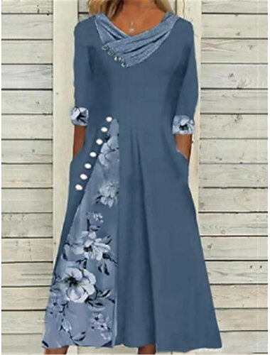  Damen Sommerkleid Kleid drucken Modisch Strassenmode Modern Outdoor Urlaub Strasse Lockere Passform Halbe Ärmel V Ausschnitt Rosa Blau Khaki Grau Sommer Frühling