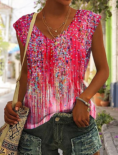  Dames Camisole Tank Top Basisprint Mouwloos Regelmatige Tops V-hals Casual Roze Blauw Paars Oranje Groen