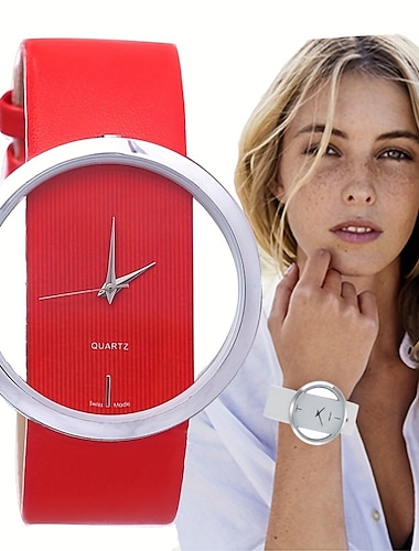  ronde wijzer quartz horloge minimalistisch horloge met duidelijke wijzerplaat nieuwigheid met lederen horlogeband voor dames heren
