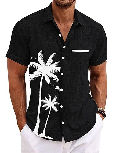  Hombre Camisa camisa hawaiana Árbol de coco Estampados Cuello Vuelto Negro Blanco Azul Piscina Verde Trébol Caqui Exterior Calle Mangas cortas Estampado Ropa Deportes Moda Ropa de calle Design