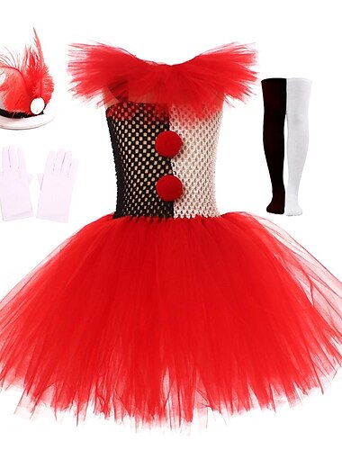  Burleske Clown Pennywise Faschingskostüme Kleid Cosplay Kostüm Maskerade Kinder Mädchen Austattungen Party Maskerade Karneval Kindertag Einfaches Karnevalskostüm