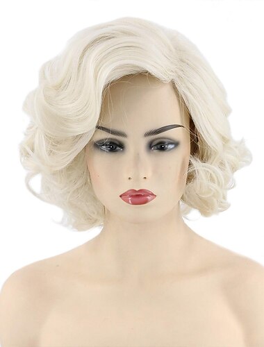  Parrucche da donna biondo platino corto riccio parrucca costume di Carnevale cosplay Parrucche di Halloween