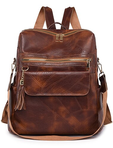  Damen-Rucksack aus Vintage-Kunstleder mit Quaste und verstellbarem Riemen – stilvolle, diebstahlsichere Umhängetasche für Reisen, Arbeit oder den täglichen Gebrauch