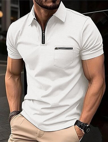  Per uomo Polo a nido d'ape Polo con zip Esterno Sport Bavero Chiusura lampo quarto Manica corta Di tendenza Moderno Liscio Cerniera Tasche Estate Standard Nero Bianco Blu marino Beige Grigio Polo a