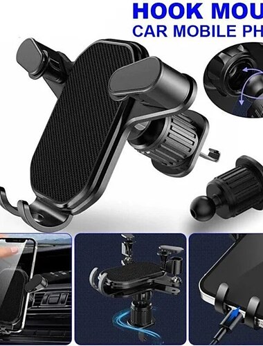  support de téléphone de voiture avec crochet support de clip d'aération de voiture ne tombe pas support de smartphone support gps pour téléphones mobiles 4.7-6.7in