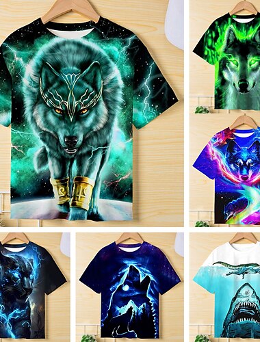  Pojkar 3D Grafisk Djur Varg T-shirt Kortärmad 3D-tryck Sommar Vår Aktiv Sport Mode Barn 3-12 år Utomhus Ledigt Dagligen Normal