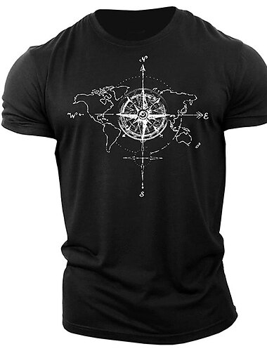  Homens Estampas Abstratas Bussola Camiseta Camisetas gráficas 100% Algodão Manga Curta Gráfico Camisa Preto Verde Tropa Cinzento Escuro Camiseta confortável Ao ar livre Rua Roupas de estilistas