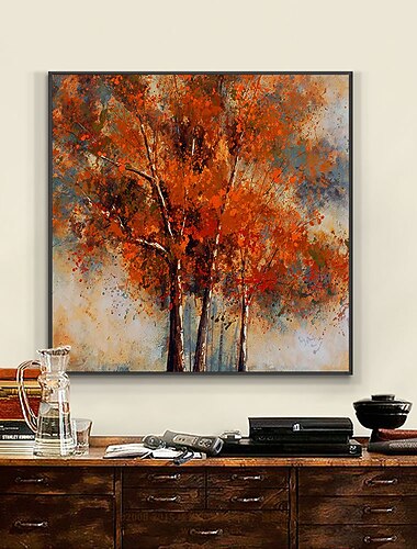  Handgefertigtes Ölgemälde auf Leinwand, Wandkunst, Dekoration, moderne abstrakte Ahornpflanzen für Heimdekoration, Esszimmer, quadratisch, gerollt, rahmenlos, ungedehntes Gemälde