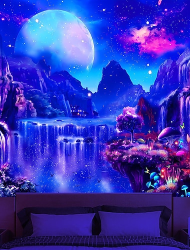  Tapisserie à lumière noire réactive aux UV qui brille dans le noir, décoration murale pour salon, chambre à coucher, néon, esthétique, psychédélique, trippante et brumeuse