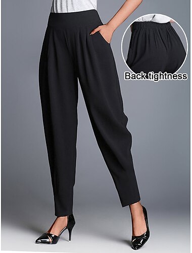  Mujer Ajustado Pantalones Poliéster Bolsillo Alta cintura Longitud total Negro Verano