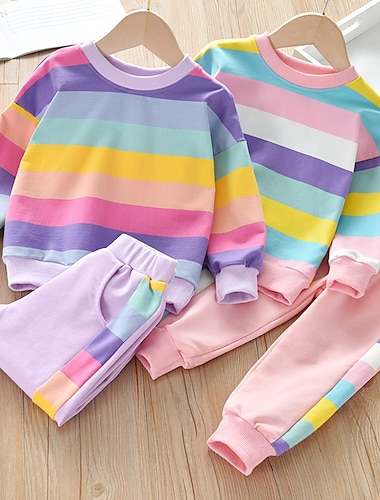  2 Stück kinderkleidung Mädchen Farbblock Tasche Set aus Kapuzenpullover und Jogginghose einstellen Langarm Modisch Outdoor 7-13 Jahre Frühling Rosa Purpur