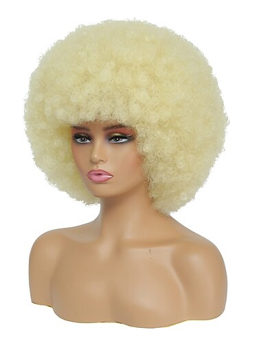  Afro Perücke - 70er blonde Afro Perücke für Frauen weiche Afro lockige Frisuren mit Ponys natürlich aussehende Männer bouncende blonde Afro Puff Perücke synthetische Haare große Afro Perücke