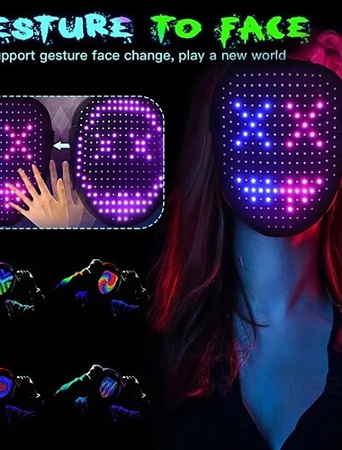  ハロウィン LED マスクジェスチャーライトマスク変更顔誘導パーティーパフォーマンス雰囲気小道具