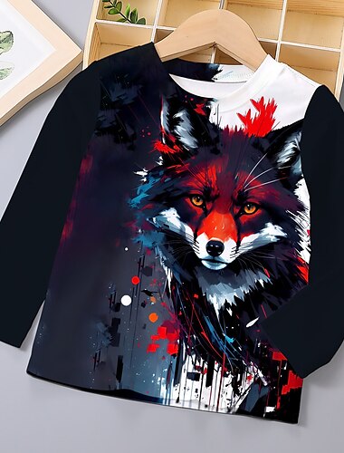  للصبيان 3D الرسم حيوان ذئب تي شيرت كنزة مطبوعة كم طويل طباعة ثلاثية الأبعاد الصيف الربيع الخريف الرياضات موضة أناقة الشارع أطفال 3-12 سنة الأماكن المفتوحة فضفاض مناسب للبس اليومي عادي