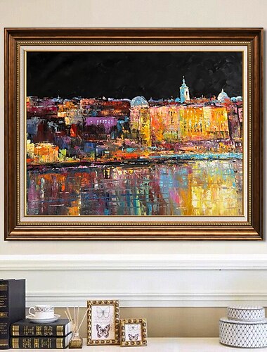  手作り油絵キャンバス壁アート装飾抽象的な色ヨーロッパ建築ストリートシーン家の装飾用ロールフレームレス未延伸絵画