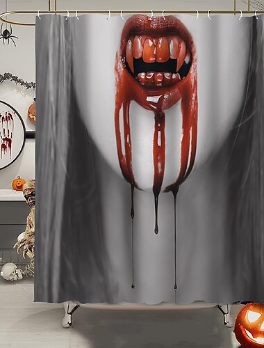  Halloween-Horror-Duschvorhang mit Haken, Badezimmer-Dekor, wasserdichtes Stoff-Duschvorhang-Set mit 12 Kunststoff-Haken, Skelett-Kürbis-Hexe