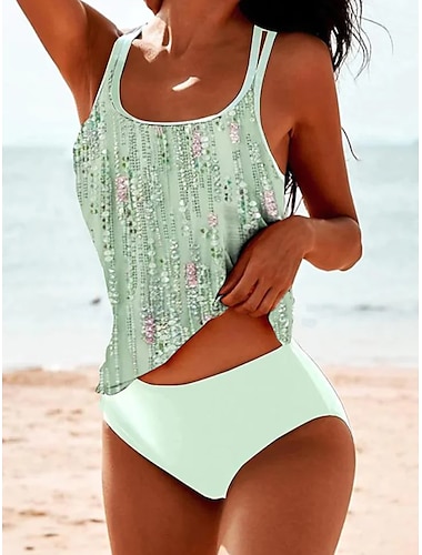  Women's Swimwear Tankini 2 Piece Shorts Swimsuit Floral Scoop Neck Stylish Bathing Suits