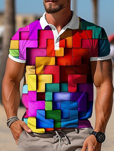  Miesten Kuvitettu Poolopaidat Golfpaita Lyhythihainen Poolopaidat Kauluspaidat Vapaa-aika Lomavaatteet Rave Wear Juhla-asut Napit 3D-tulostus Rubiini Sininen