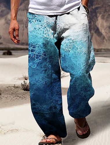  Herren Hose Hosen Sommerhosen Strandhose Kordelzug Elastische Taille 3D-Druck Farbverlauf Grafik-Drucke Komfort Casual Täglich Festtage Strassenmode Hawaiianisch Blau Grün