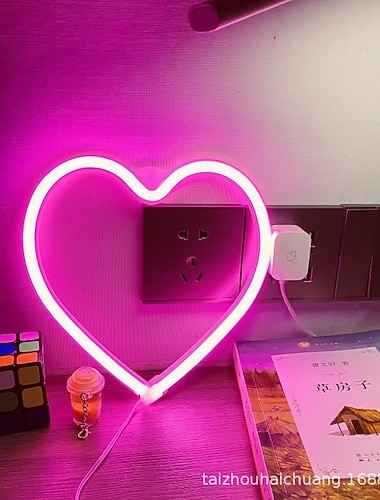  لوحة نيون LED على شكل قلب وردي ليلي، تعمل بالبطارية وUSB، زينة جدارية وطاولة، مناسبة لألعاب الأطفال، السكن الجامعي، حفلات الزفاف وأعياد الميلاد وزينة المنزل لعيد الأم
