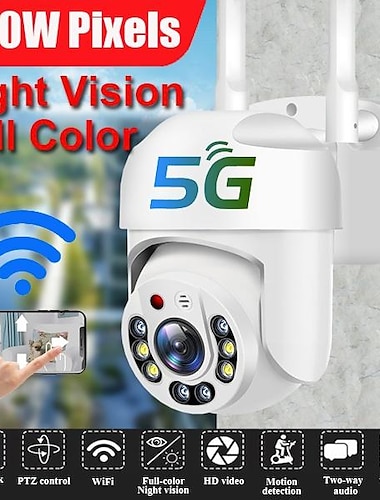  Full Color Night Vision Home Surveillance Camera HD IP Camera P2P CCTV PTZ IR Camera Outdoor Security Motion Detection 5G NetCam IP66 Waterproof Wireless Camera