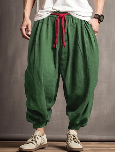  Voor heren Linnen broek Broek Zomerbroek Knickerbockers (dames) Trekkoord Elastische taille Laat het kruis vallen Effen Comfort Ademend Buiten Dagelijks Uitgaan Modieus Casual Leger Groen Marineblauw