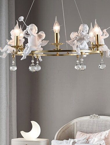  boerderij kaars kroonluchter engel 3/6-light 55/70cm voor woonkamer, rustieke industriële hangende plafondlamp, vintage plafond hanglamp voor slaapkamer hal keuken eetkamer foyer 110-240v
