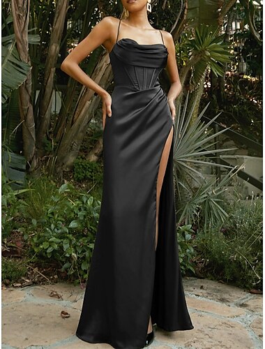  Damen Ballkleid abendkleider Corsagenkleider Rückenfrei Gespleisst Spaghetti-Träger Ärmellos kleid hochzeitsgast Besondere Anlässe Schwarz Rote Sommer Frühling