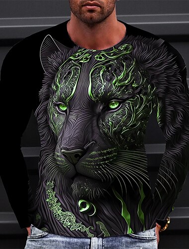  Per uomo Grafico Animale Maglietta Manica Lunga maglietta Stampa 3D Girocollo Camicia Vintage Moda Designer All'aperto Quotidiano Sportivo Nero Vino Blu Primavera & Autunno Abbigliamento S M L XL 2XL