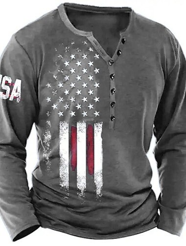  4 juli 2026 250e Memorial Day Mannen Designer Grafisch 3D Print Nationale Vlag Henley Lange Mouw T-Shirt Buiten Dagelijks