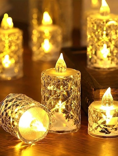  3 Stück flammenloses Kristall-Kerzenlicht, elektronische LED-Kerzenlichter, batteriebetriebene Umgebungslichter für Halloween, Hochzeit, Party, Dating, Festival, Weihnachten, Heimdekoration