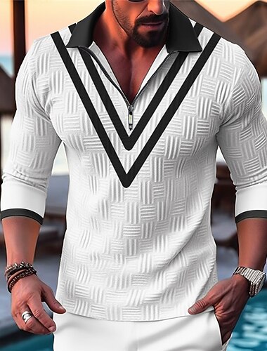 Homens Camiseta Polo Polo Quarter Zip Trabalho Roupa Diária Lapela Manga Longa Moda Confortável Bloco de cor Zip Up Verão Primavera Normal Preto Branco Azul Bege Camiseta Polo