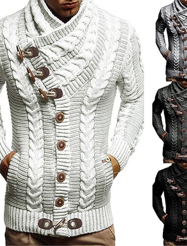  Herren Pullover Strickjacke Rollkragenpulli Stricken Taste Strick Feste Farbe Rollkragen Stilvoll Vintage-Stil Bekleidung Herbst Winter Schwarz Weiß S M L