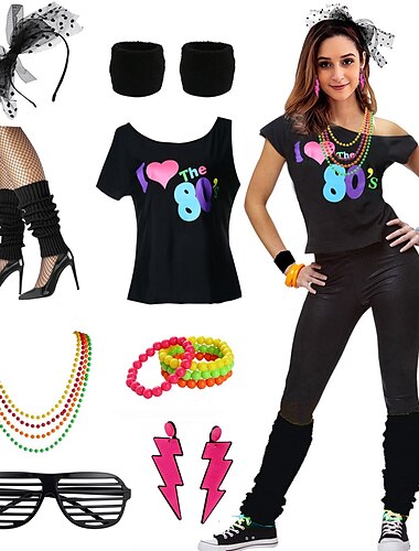  Retro Vintage Disko 1980er Outfits Zubehör Schulterfreies T-Shirt Ich liebe die 80er Damen Maskerade Party / Abend Pride Parade Pride-Monat Erwachsene Kostüm