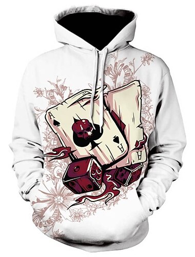  Męskie Wzory graficzne Poker Bluza z Kapturem Z kapturem Bluzy Moda miejska Designerskie Podstawowy Codzienny Długi rękaw Kaptur Codzienny Sport Biały Nadruk Wiosna i jesień Projektant S M L XL XXL