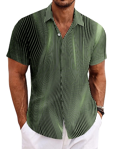  Herren Gestreift Geometrische Muster Hemd Knopfhemd Kurzarm Modisch Designer Brautkleider schlicht Outdoor Casual Sommer Frühling Umlegekragen Bedruckt Blau Braun Grün Grau