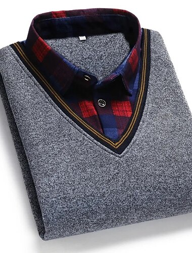  Homme Pull A côtes Tricoter Normal Tricoté Faux col Moderne contemporain Rentrée scolaire Usage quotidien Vêtement Tenue Hiver Bleu Gris Claire S M L