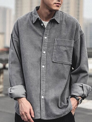  Herren Cordhemd Hemdjacke Overshirt Einfach Outdoor Täglich Schwarz Kaffee Grau Langarm Revers Frühling & Herbst Bekleidung Tasche