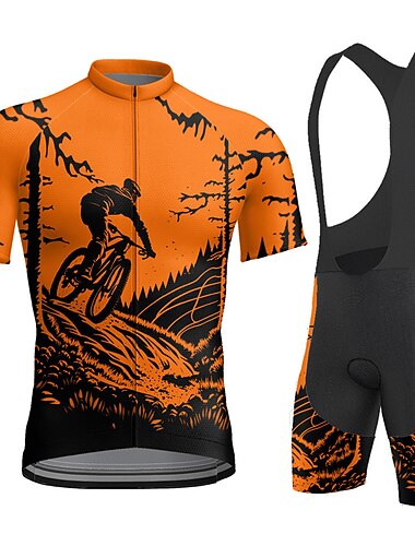  Herren Radtrikot mit Trägershorts Kurzarm Mountainbike MTB Straßenradsport Sommer Blau Gelb Rote Grafik Fahhrad 3D-Polster Schnelltrocknend Rückentasche Feuchtigkeitsableitend Atmungsaktiv Spandex