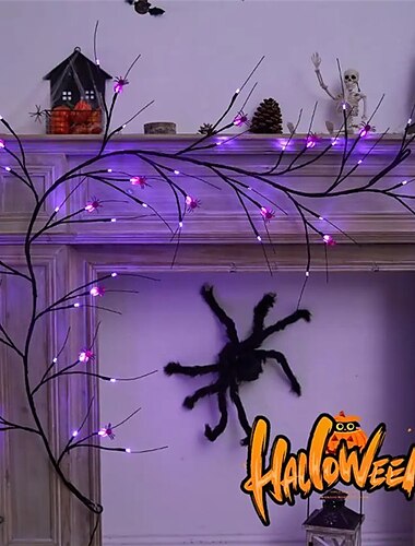  Halloween-Weidenranken-Lichterkette, LED-Kürbis, Fledermauszweige, Girlande, Urlaubslicht für Halloween, drinnen und draußen, Halloween-Party-Dekoration, Beleuchtung, AA-Batteriebetrieb