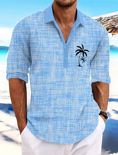  Homme Cocotier Plantes tropicales Chemise Chemise hawaïenne Chemise Aloha manche longue Chemise Mao Mode Vêtement de rue Design Extérieur Plein Air Casual Rose Claire Bleu Vert S M L
