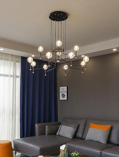  LED-Kronleuchter, moderne Sputnik-Pendelleuchte, 6/12 Köpfe, LED-Deckenleuchte, G9-Hängeleuchte, Wohnzimmer, Restaurant, Bar, Küche, Inselbeleuchtung, Schwarz, 110–240 V