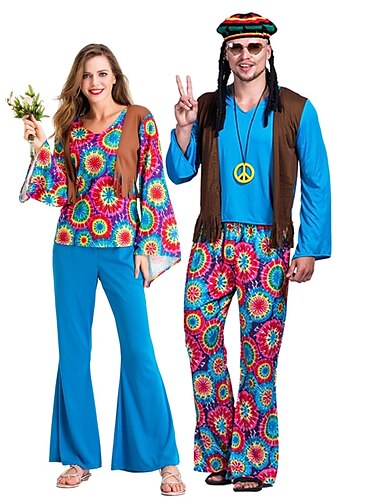  Jaren '60 Hippie Jaren '70 Broeken Cosplay kostuum Outfits Schijf Dames Carnaval Maskerade Feest / Uitgaan Prideparade Trots maand Volwassenen Ves Top Broeken Alle seizoenen