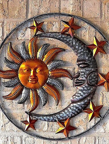  Sonne Metall Wanddekoration Mond Metall Wandkunst Vogel Ornament Zuhause Schlafzimmer Wohnzimmer Fensterdekoration
