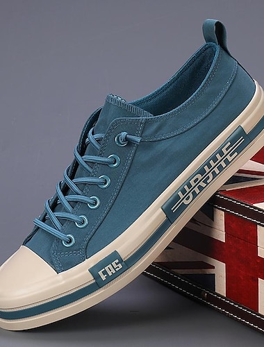 baskets décontractées à lacets en toile pour hommes – chaussures basses bleues élégantes pour un usage quotidien, des activités de plein air et des sports